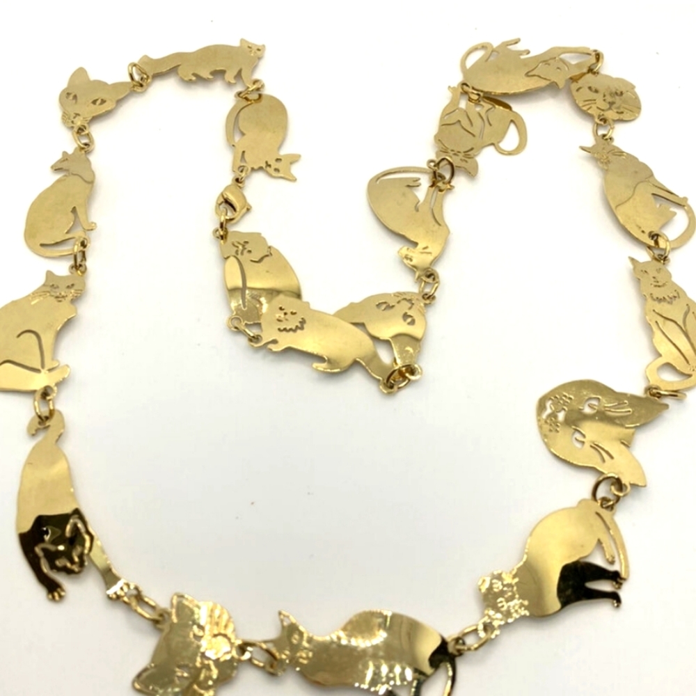 Vintage Wild Bryde Gold Tone Cat Necklace and earrings  New beutiful gold tone